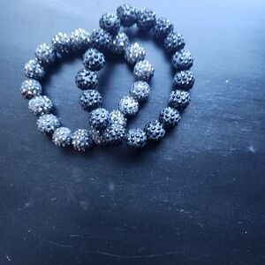 Elegant Black And gray  Beaded Bracelet Set